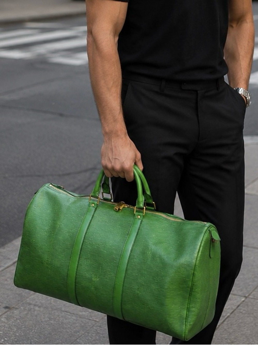 Authentic Louis Vuitton unisex Keepall 50 travel bag M42964 green Epi leather
